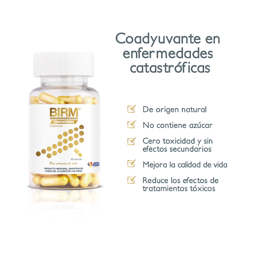 Ventajas y beneficios de BIRM Concentrado en cápsulas. Origen natural, sin azúcar, coadyuvante y sin toxicidad.