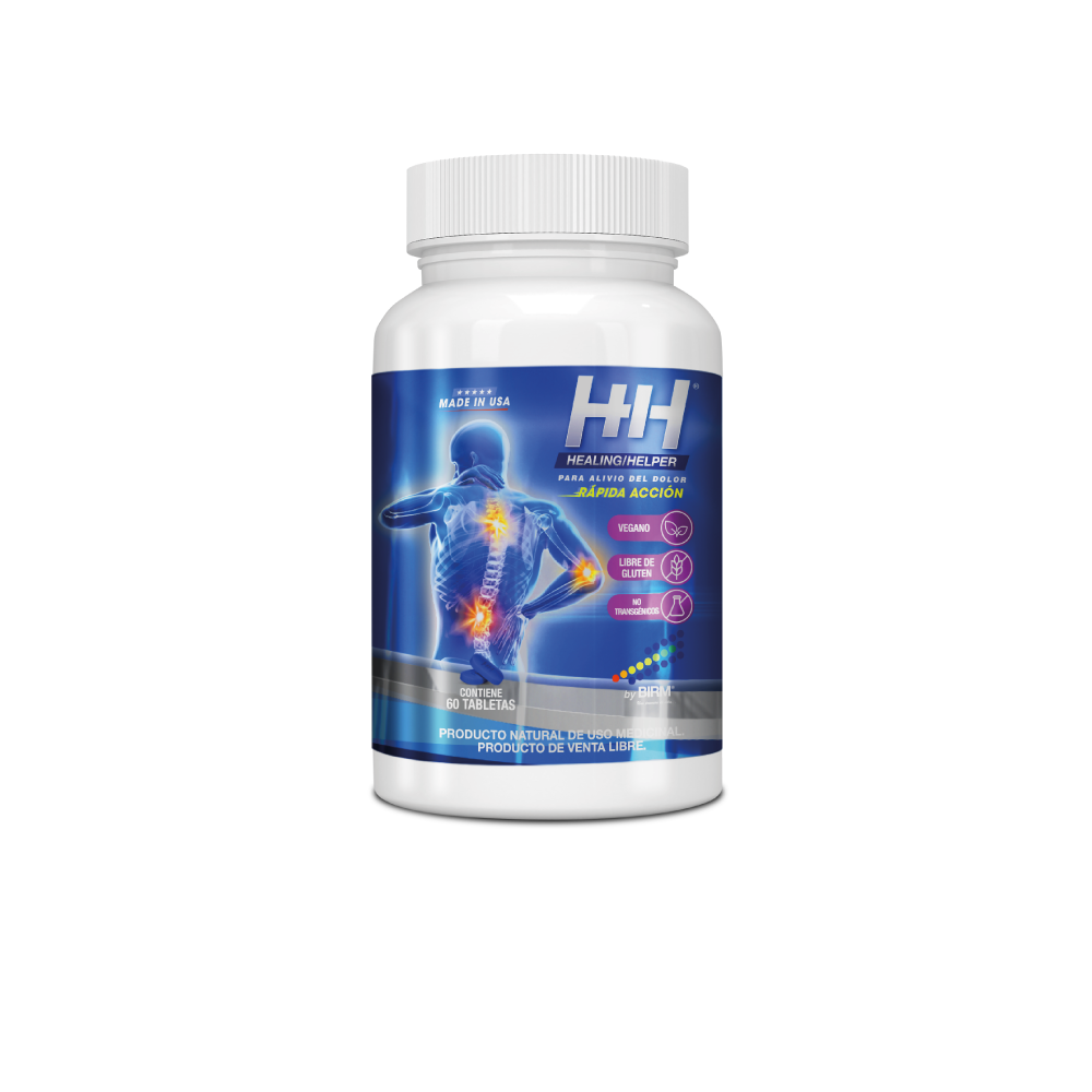 bote de HH Healing Helper para alivio del dolor. Producto natural de uso medicinal.