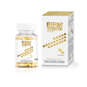 Caja y bote de BIRM Inmunomodulador Concentrado (90 cápsulas). Producto medicinal.