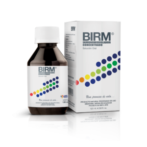 Bote de BIRM Inmunomodulador Concentrado en Solución oral (120ml). Producto natural procesado de uso medicinal.